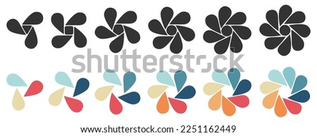 Water drops or leaves shaped object forming circle flower, version with three to eight petals - can be used as infographics element