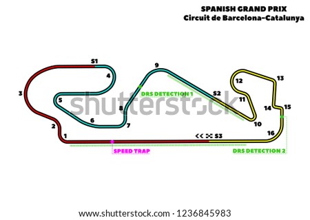Circuit de Barcelona-Catalunya, Spanish Grand Prix circuit. Vector illustration of an race track