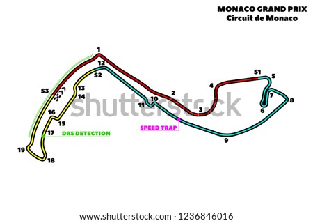 Circuit de Monaco, Monaco Grand Prix circuit. Vector illustration of an race track