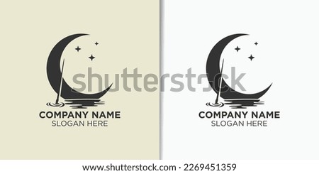 moon boat logo design vector, elegant logo template