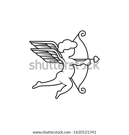 Cupid angel icon logo vector illustration template. Cupid silhouette vector illustration for valentine day, wedding, greeting card. Cupid vector illustration isolated on white background.