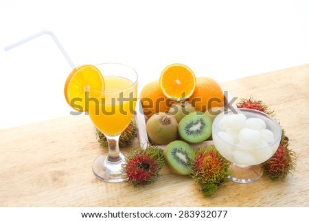 Fruit and vegetable juice, orange juice, kiwi juice, Rambutan