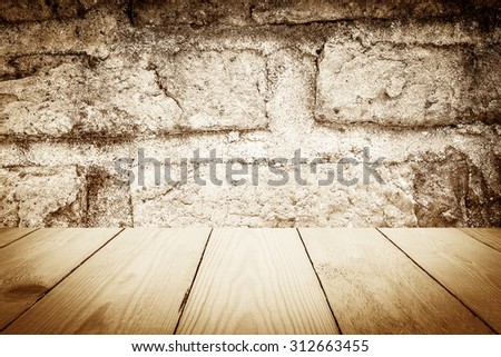 Vintage style - Wood Texture on Old vintage brick wall for Background.