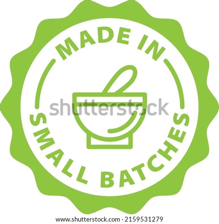 made in small batches green stamp outline badge icon label isolated rounded vector on transparent background