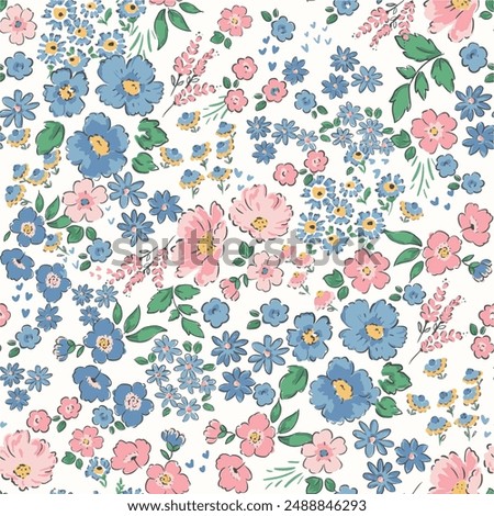 Ditsy Flowers Seamless Pattern. Fashionable print for textiles, wallpaper and packaging.