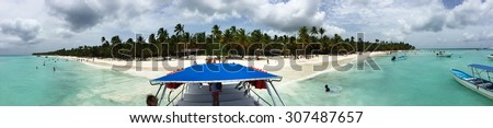 Pan, panoramic photo, very wide angle. many colors. travel in Dominic Republic