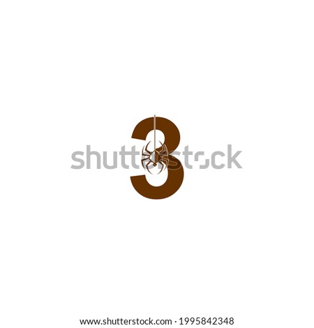 Number 3 with spider icon logo design template vector