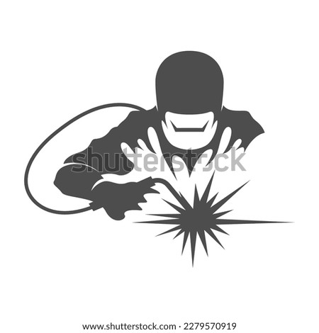 Similar – Image, Stock Photo welder is welding metal part in garage. with protective mask,