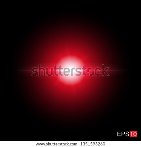 isolated red Rays with lens flare, Sun flare, flare on the black background. Transparent Vector Illustration