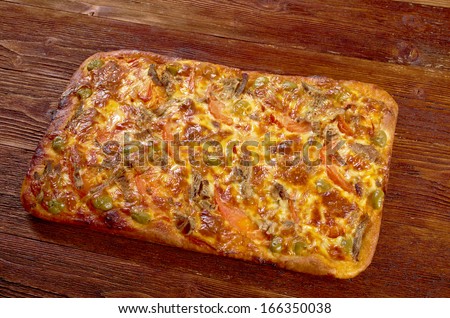 Beef  Rectangular american  pizza.country cuisine.farm-style