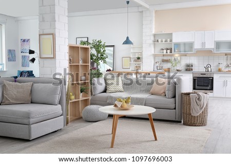 Stylish apartment interior with modern kitchen. Idea for home design Foto d'archivio © 