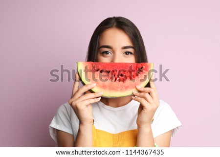 Similar – Image, Stock Photo Woman eating watermelon