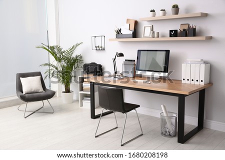 Image, Stock Photo Workplace with modern computer and smartphone