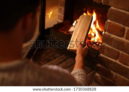 Similar – Image, Stock Photo burned firewood in fireplace and fire close up