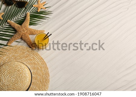 Similar – Image, Stock Photo Tropical flat lay of three vegan popsicle and half of ripe pineapple on cyan background