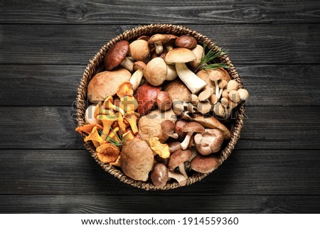 Image, Stock Photo Mushrooms on a wooden table