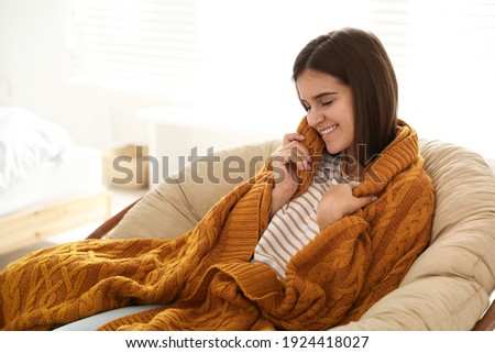 Similar – Image, Stock Photo Woman sitting with blanket near lake and mountains