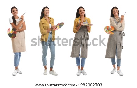 Similar – Image, Stock Photo Woman drawing on white paper near window