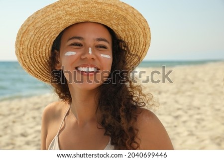 Similar – Image, Stock Photo Portrait of a tanned smiling toddler girl on the beach in summer