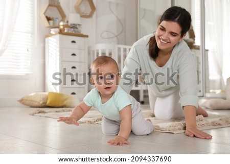 Similar – Image, Stock Photo Family mother and her daughters standing in a street downtown wearing the face masks to avoid virus infection