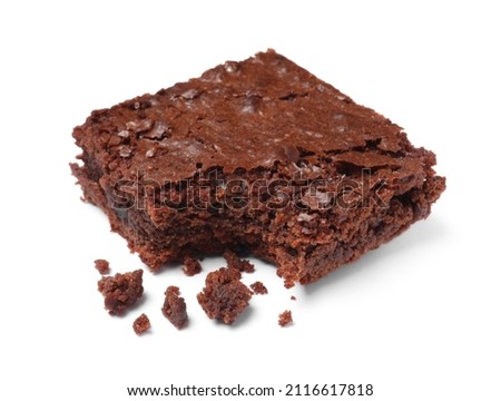 Bitten delicious chocolate brownie on white background Stock foto © 