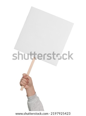Woman holding blank protest sign on white background, closeup ストックフォト © 