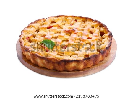 Similar – Image, Stock Photo Baking apple pie, recipe step by step. Making of an apple tart isolated on green background