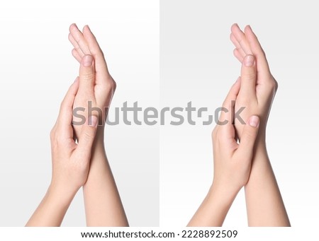 Foto Bild Frau zeigt eine Handvoll Strohhalme, die am Strand gesammelt wurden