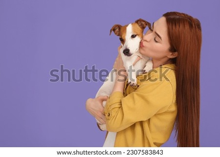 Similar – Foto Bild Frau mit Jack-Russell-Terrier-Welpen im Freien. Beziehungen und Tierpflegekonzept