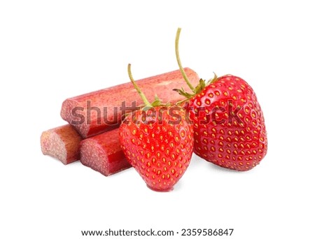 Similar – Image, Stock Photo Fresh strawberries and rhubarb on wooden table background with ingredients for tasty seasonal cooking or baking. Top view. Healthy clean food. Paleo dieting. Home cuisine. Garden fruits eating