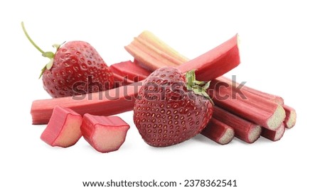 Similar – Image, Stock Photo Fresh strawberries and rhubarb on wooden table background with ingredients for tasty seasonal cooking or baking. Top view. Healthy clean food. Paleo dieting. Home cuisine. Garden fruits eating