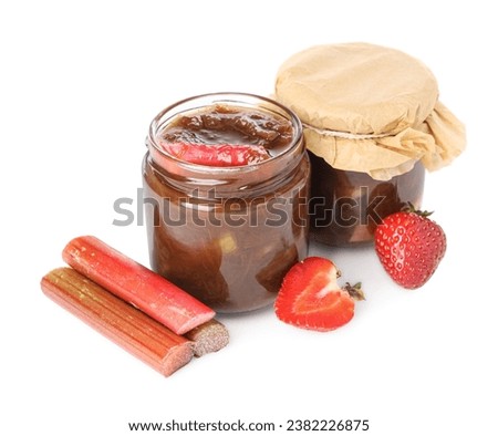 Similar – Image, Stock Photo Fresh strawberries and rhubarb on wooden table background with ingredients for tasty seasonal cooking or baking. Top view. Healthy clean food. Paleo dieting. Home cuisine. Garden fruits eating