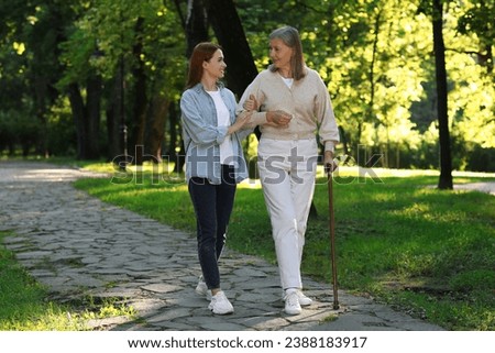 Similar – Image, Stock Photo woman with walking sticks on a hiking trail, forest path