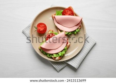 Similar – Image, Stock Photo White sausage boiled in a ceramic pot. Bavarian veal sausage. German traditional food