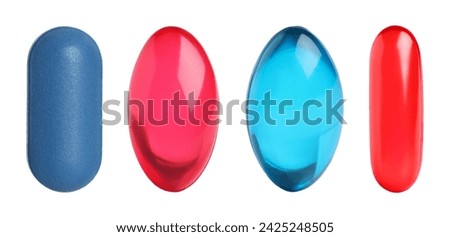 Similar – Image, Stock Photo Colourful pills on red background