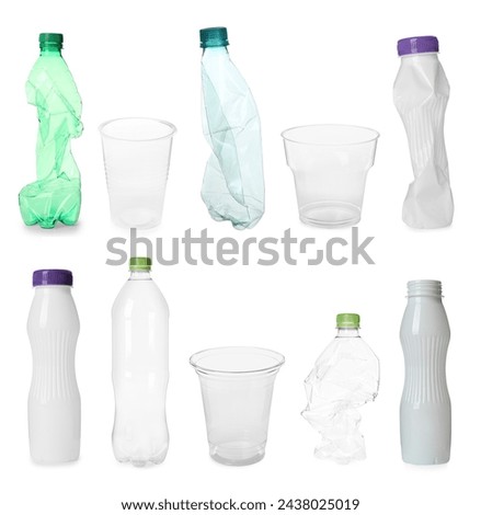 Similar – Foto Bild Leere Plastikflaschen, Becher, Strohhalme und Verschlüsse werden zum Recycling gesammelt