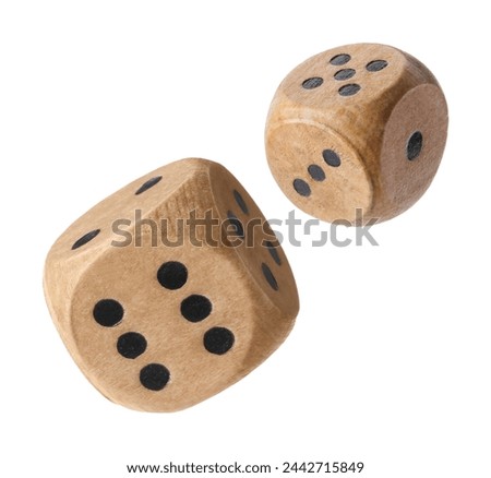 Similar – Image, Stock Photo Two dice fall from a leather dice cup