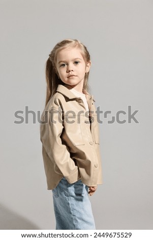 Image, Stock Photo blond Hipster girl kid holds thumbs up