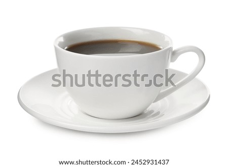 Similar – Image, Stock Photo White coffee cup on white coaster on wooden table. Coffee foam with latte Art.