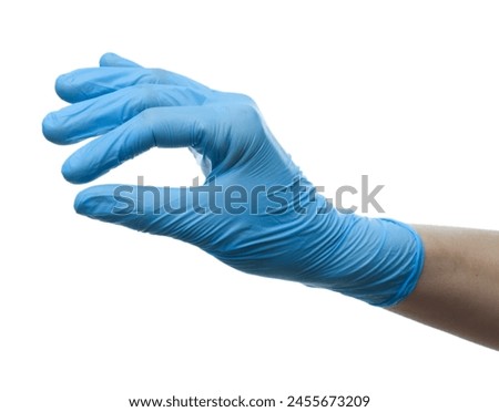 Image, Stock Photo hands wearing blue gloves holding culture dish