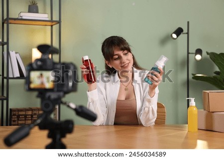 Image, Stock Photo Fashion blogger recording video at home