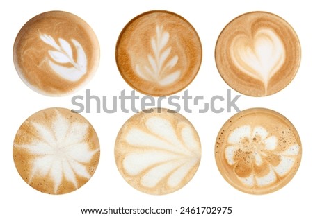 Similar – Image, Stock Photo Cappuccino with latte art on a wooden table in a cafe