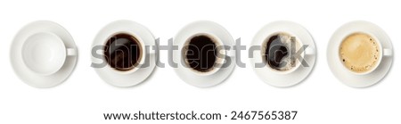 Similar – Image, Stock Photo Cups of tasty hot coffee drink on wooden table