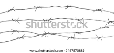 Similar – Image, Stock Photo Prison security fence. Barbed wire security fence. Razor wire jail fence. Barrier border. Boundary security wall. Prison for arrest criminals or terrorists. Private area. Military zone concept.