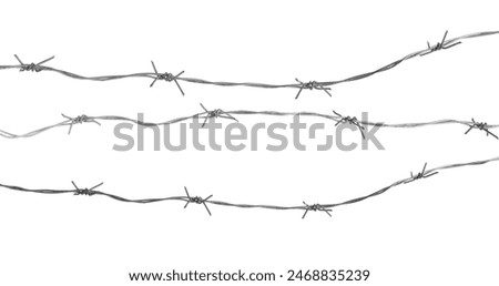 Similar – Image, Stock Photo Prison security fence. Barbed wire security fence. Razor wire jail fence. Barrier border. Boundary security wall. Prison for arrest criminals or terrorists. Private area. Military zone concept.