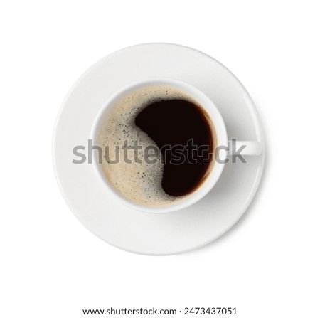 Similar – Image, Stock Photo White coffee cup on white coaster on wooden table. Coffee foam with latte Art.