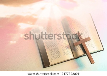 Similar – Image, Stock Photo Church of the Holy Cross with mountain in the background, Perissa, Santorini, Greece