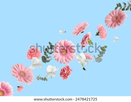 Similar – Image, Stock Photo Group of pink Gerbera flowers at white background.