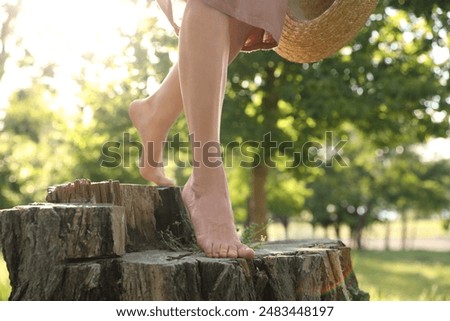 Similar – Image, Stock Photo Barefoot woman standing on beach at sunset