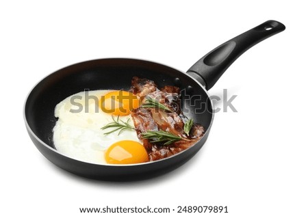 Similar – Image, Stock Photo Tasty bacon and eggs with juice at table